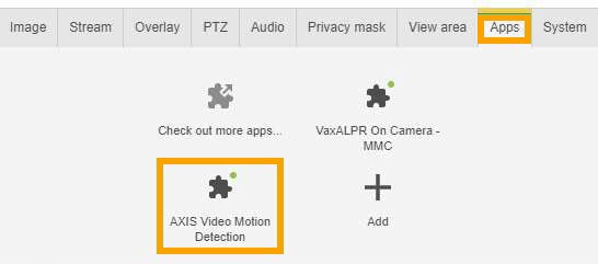 The AXIS Camera Apps tab.