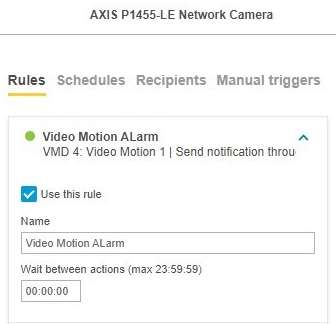 Select the Video Motion profile to change the rules.