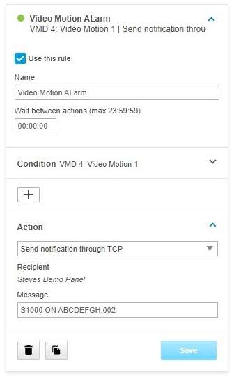 Selecting the notification action for the Video Motion profile.
