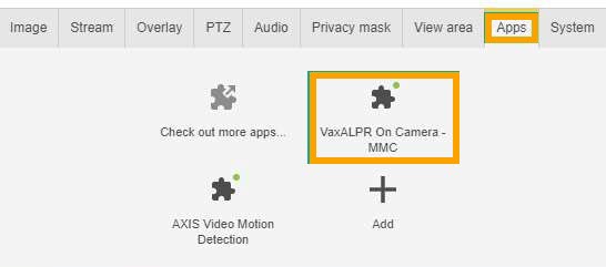 The AXIS Camera Apps tab.