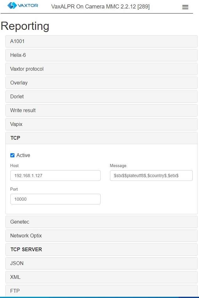 Completing the field to enable license plate information to be sent to Sonitrol CORE.