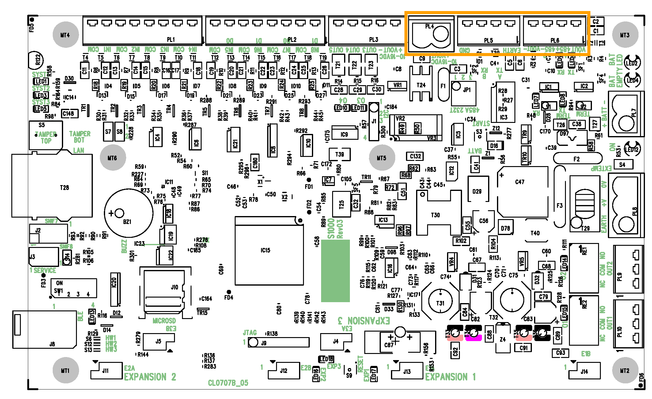 Connection pairs for wiring labeled on the S1000.