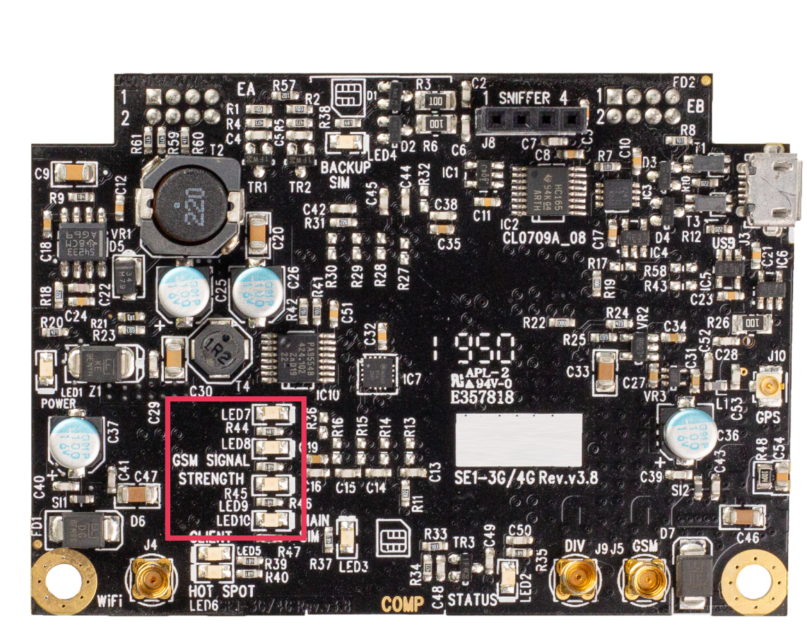 Click image to enlarge, click again to close. Error code indicators on the Cellular Expansion Card.